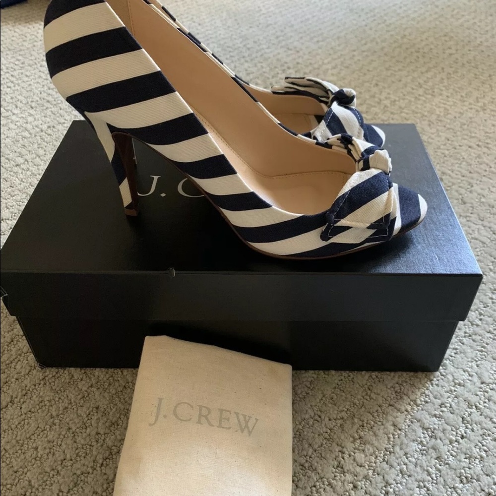 J.Crew Evie Stripe Peep-toe Pumps, size 8.5